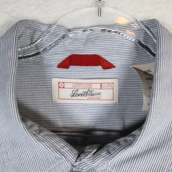 Levi Strauss Signature‎ Mens XL White Blue Striped Cotton Long Sleeve Button Up - Picture 3 of 7